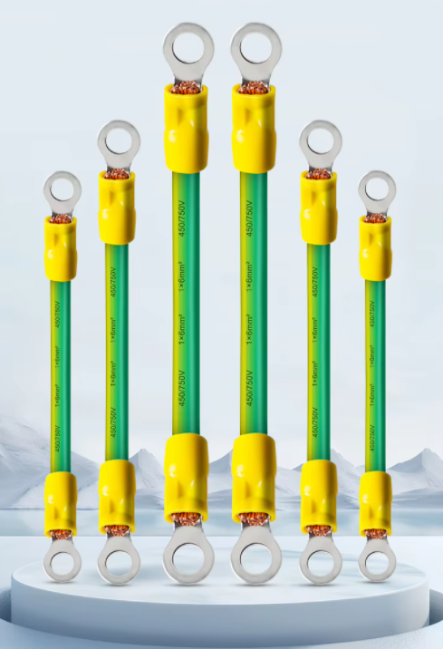 CABLES EA008  RV Photovoltaic Ground Cable 4square Pure Copper Yellow-green Jumper Bridge Ground Cable 11AWG Round Terminal SolarPvc 4100 mm